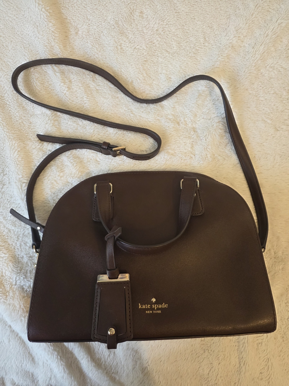 kate spade brown dome crossbody bag with gold logo